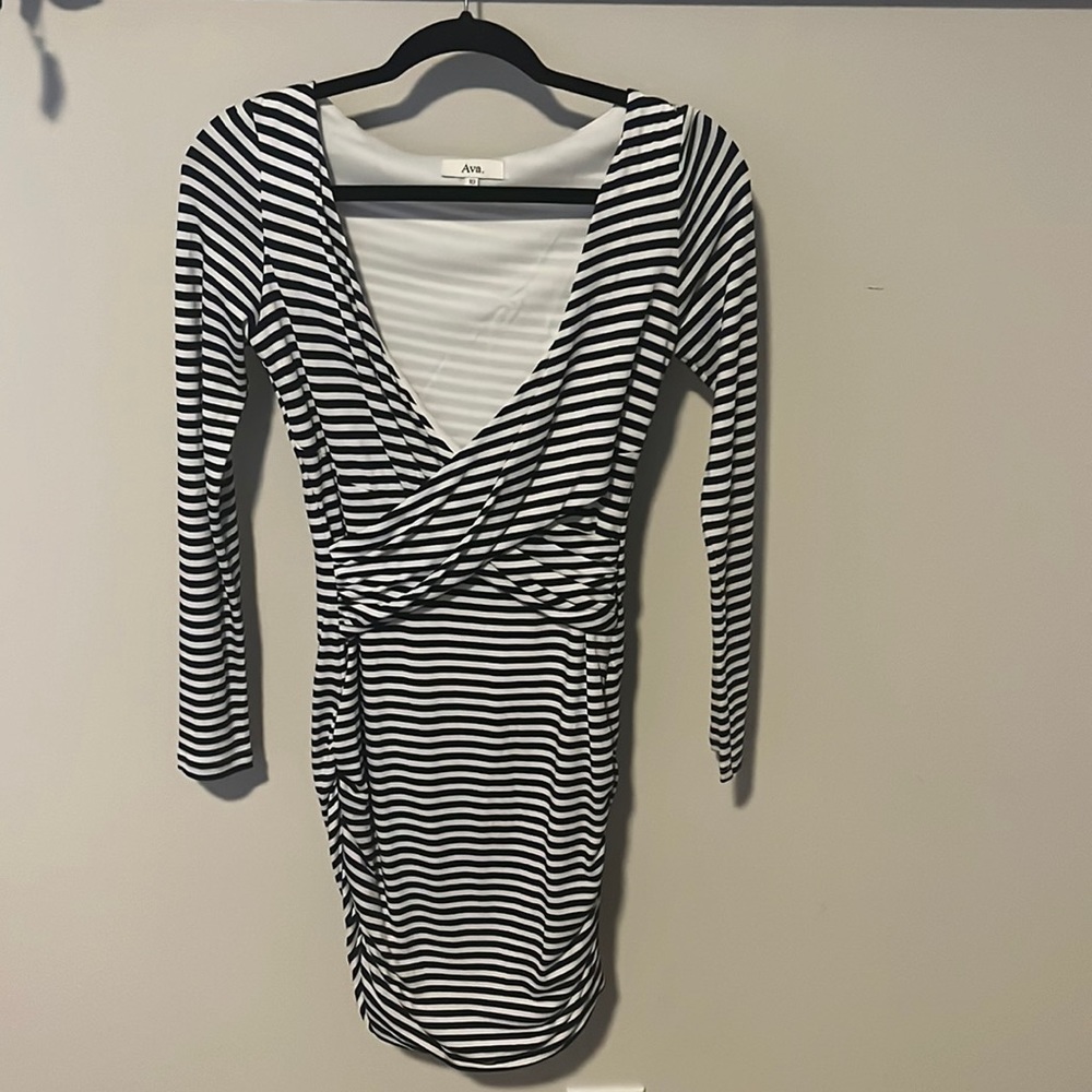 Flattering black and white stripped dress